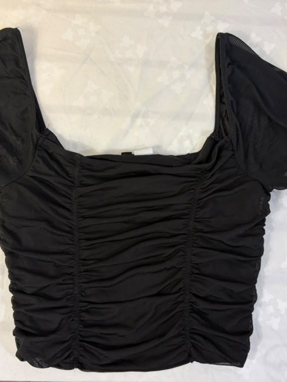 Divided Black Ruched Square-Neck Crop Top